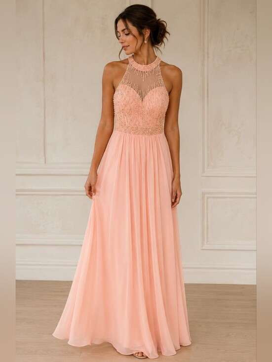 le chateau Dresses & Skirts - NWT Le Château Blush Pink Pearl Beaded Halter Formal Gown | XXS